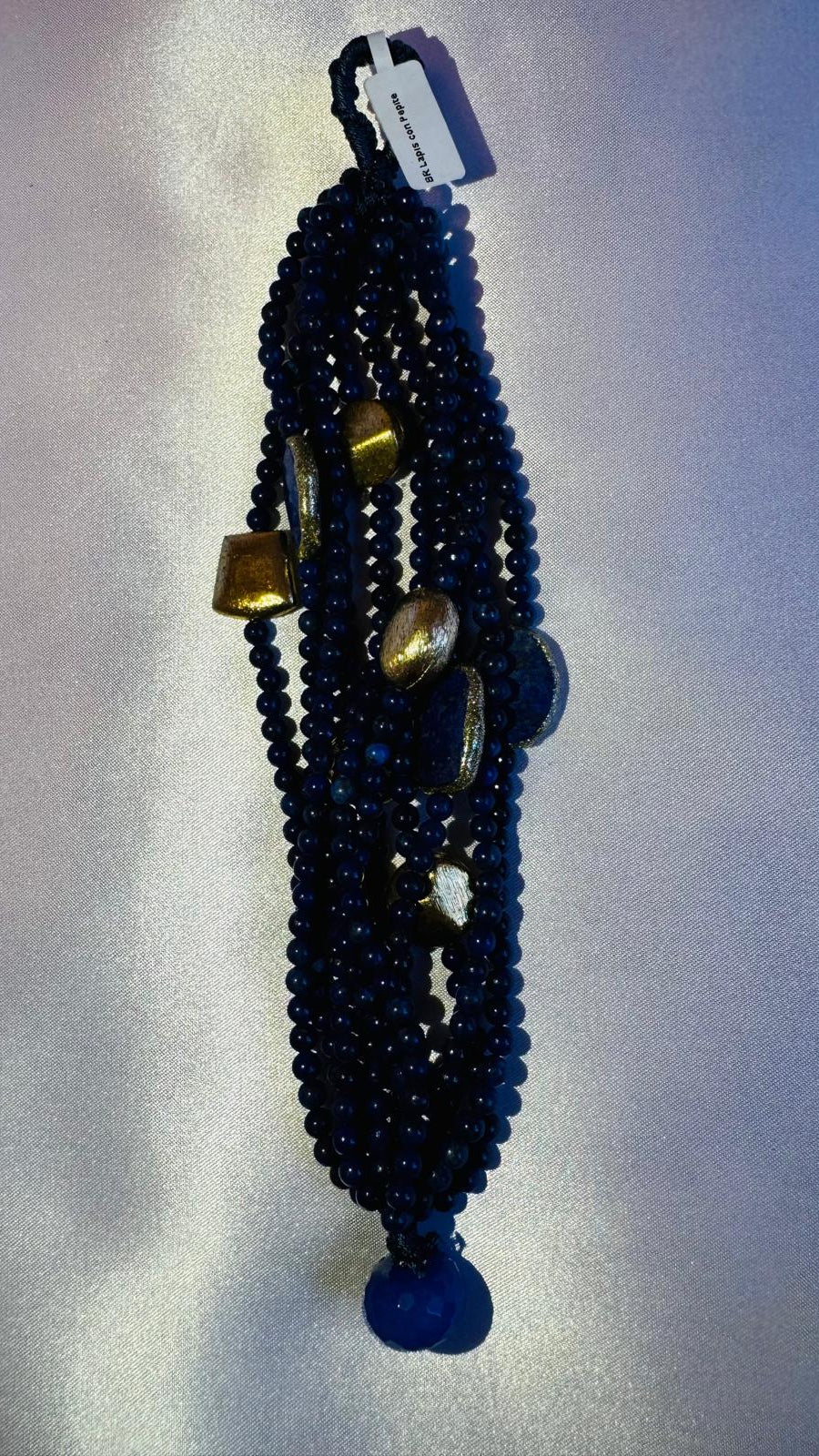 Multi strand Blue beaded bracelet with lapis lazuli and golden nuggets