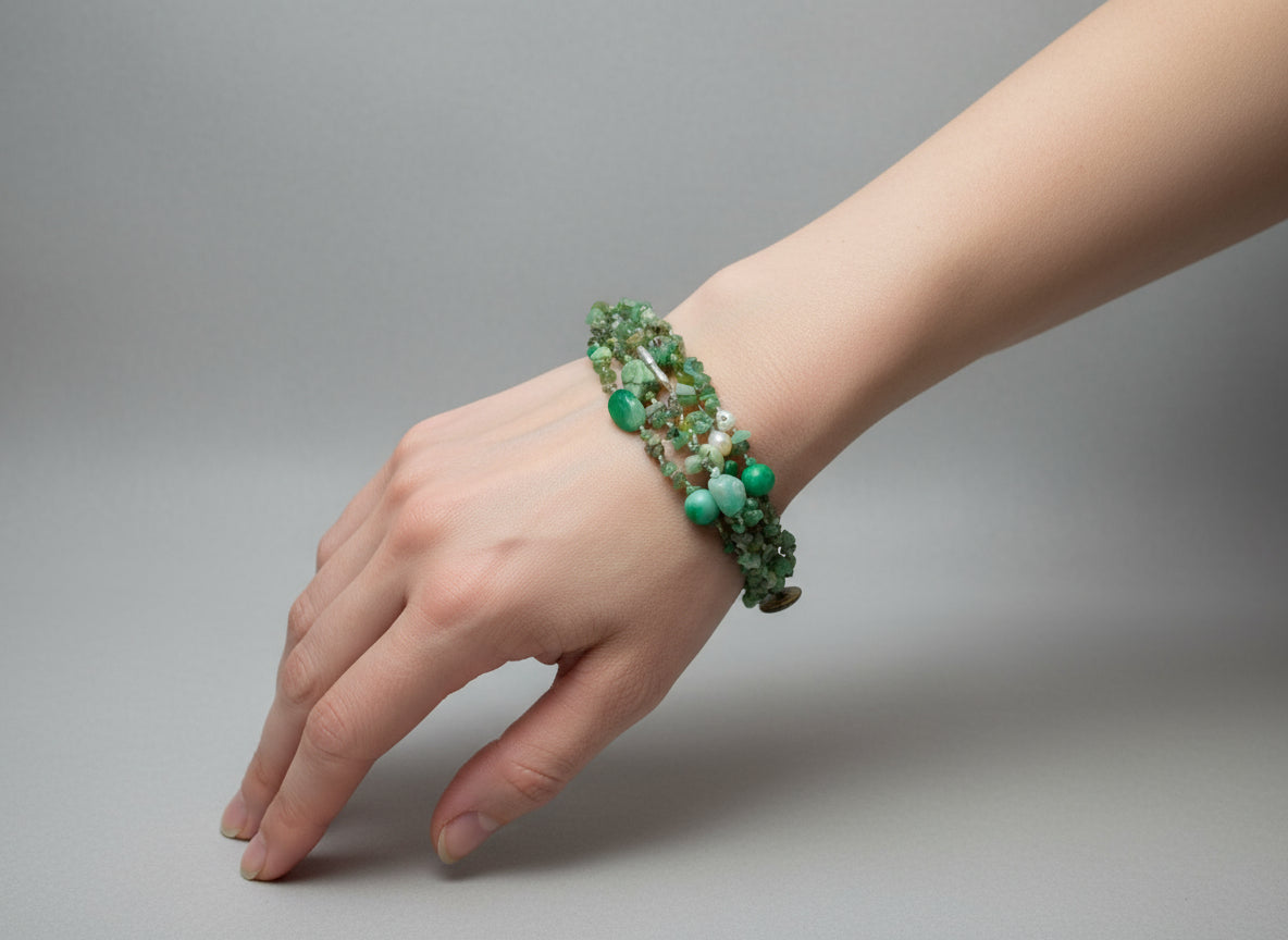 Green beaded bracelet.