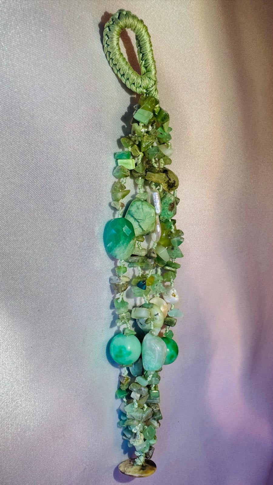 Multi strand Bracelet with green Amazonite and freshwater Pearls