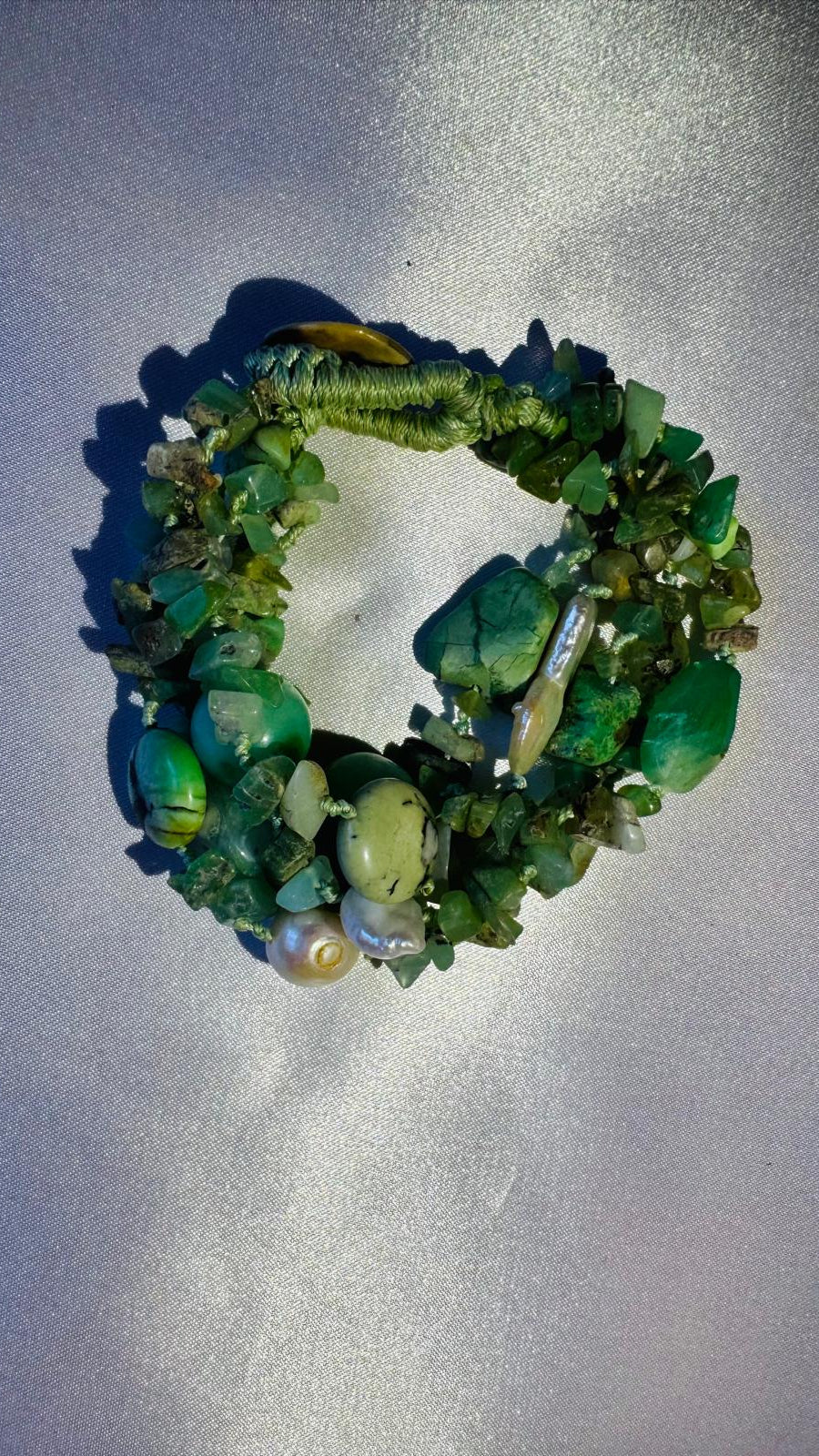 Multi strand Bracelet with green Amazonite and freshwater Pearls