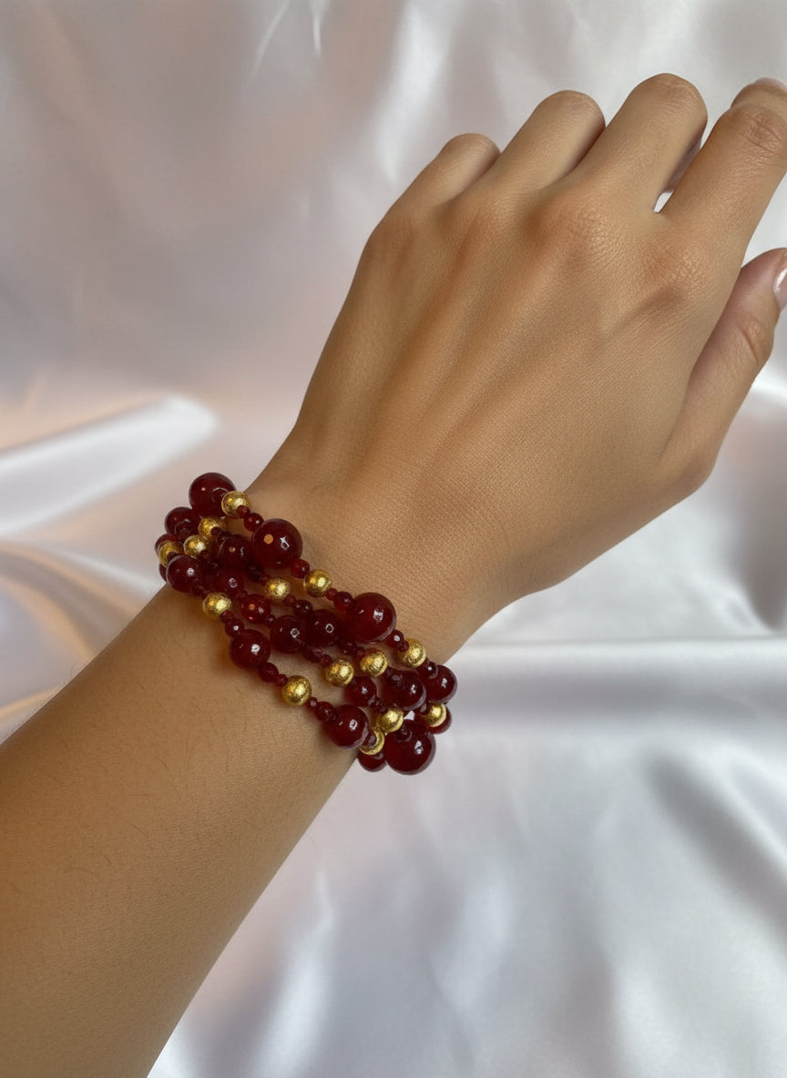 Multi-strand red and gold beaded Bracelet