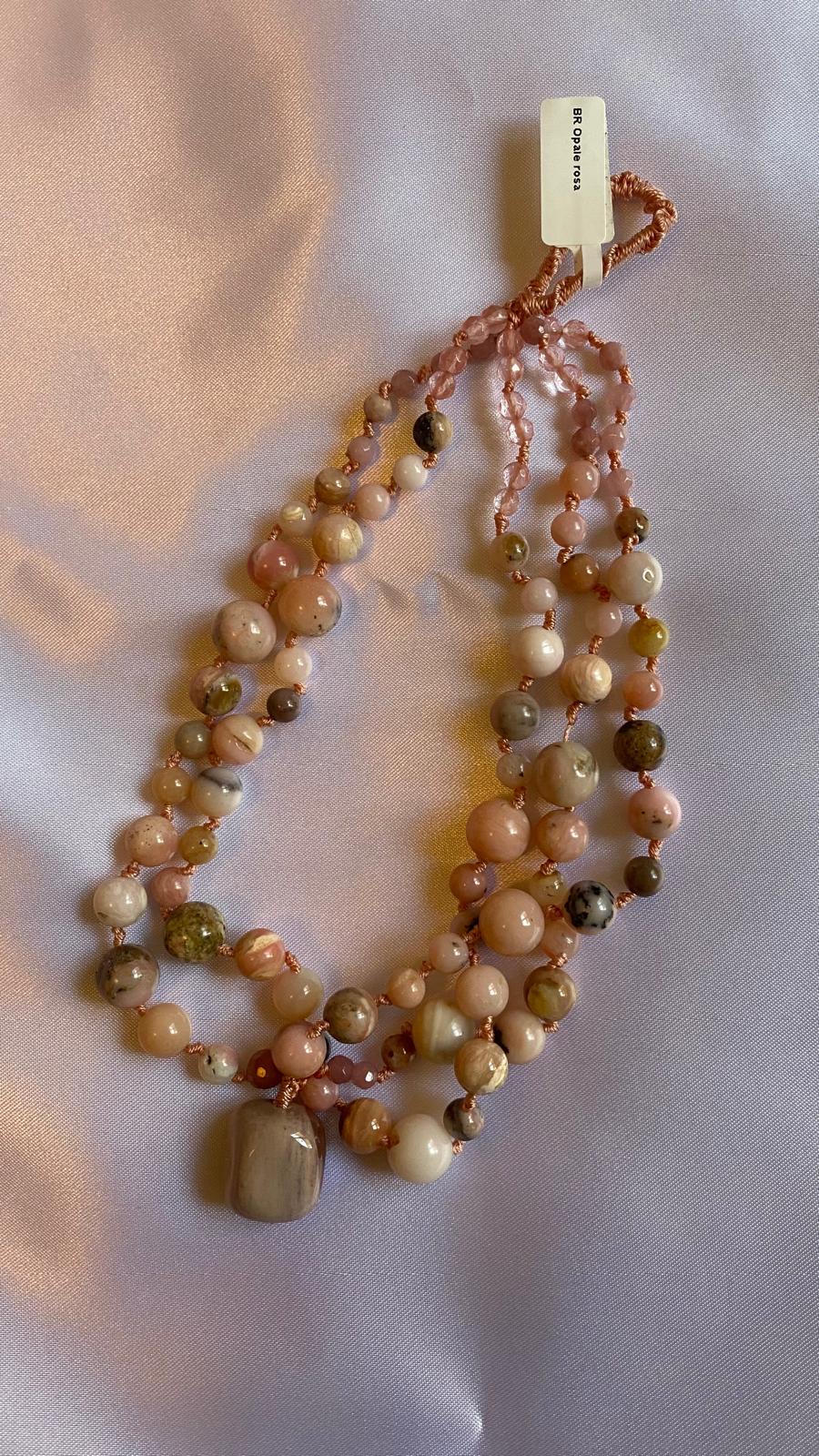 Pink opal and Sunstone Multi strand bracelet.