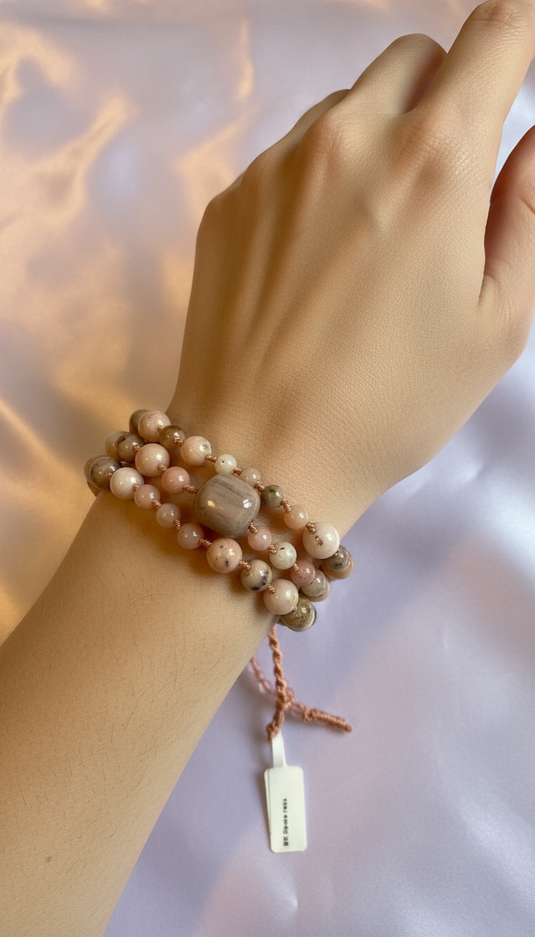 Pink opal and Sunstone Multi strand bracelet.