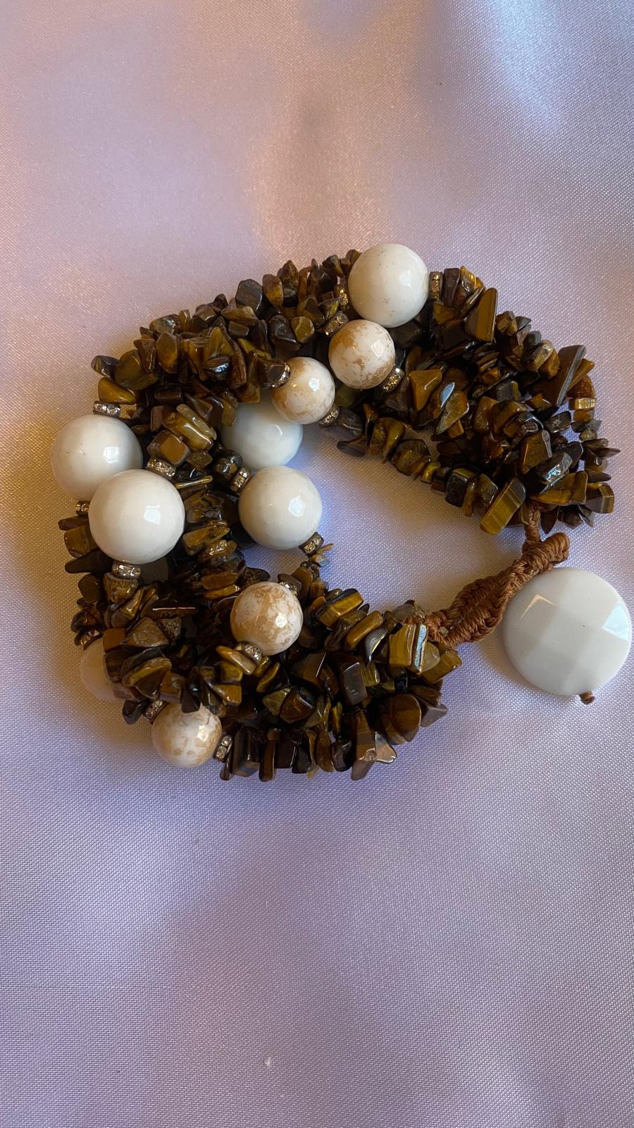 Tiger's Eye and White Agate Bracelet
