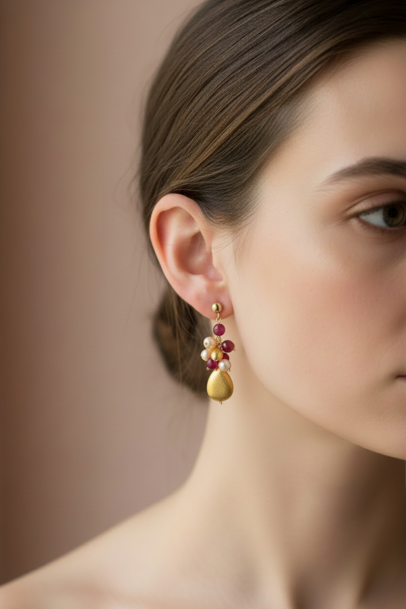 Orecchini pendenti con pepita e giada