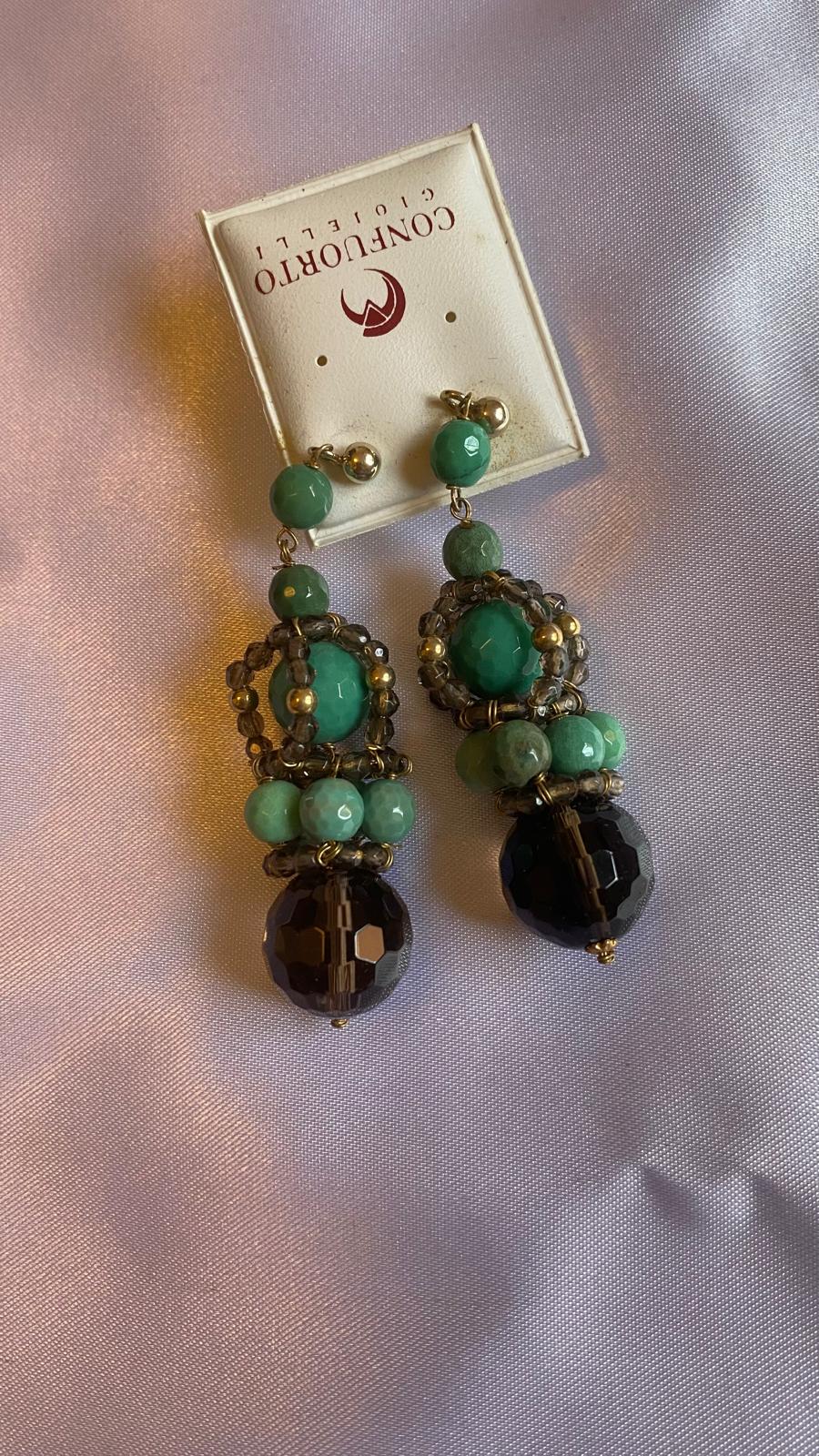 Chrysoprase and Smoke Quartz Earrings