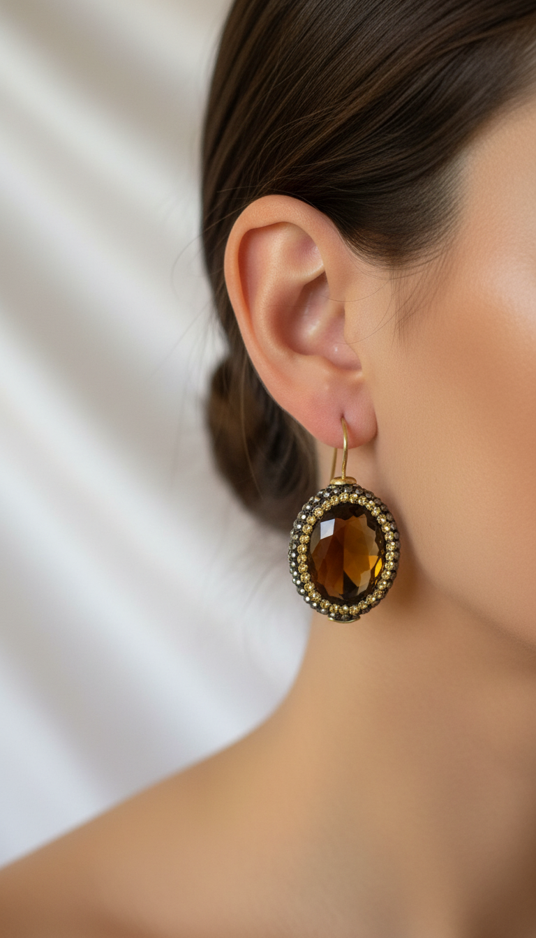 Smoky quartz earrings with Marcasites.