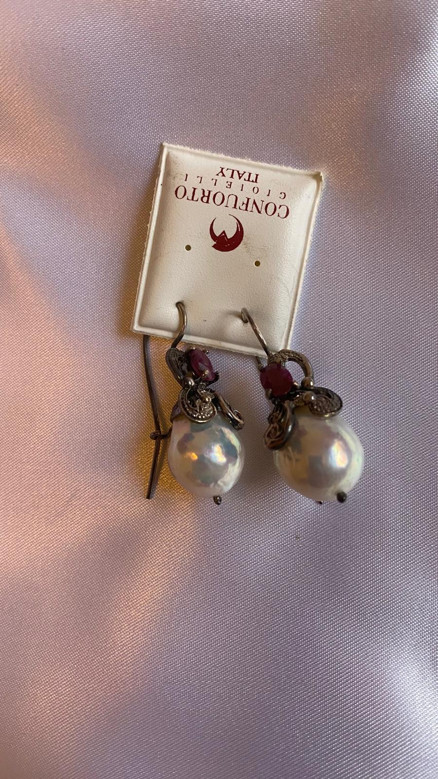 Freshwater Pearl and Ruby earrings.