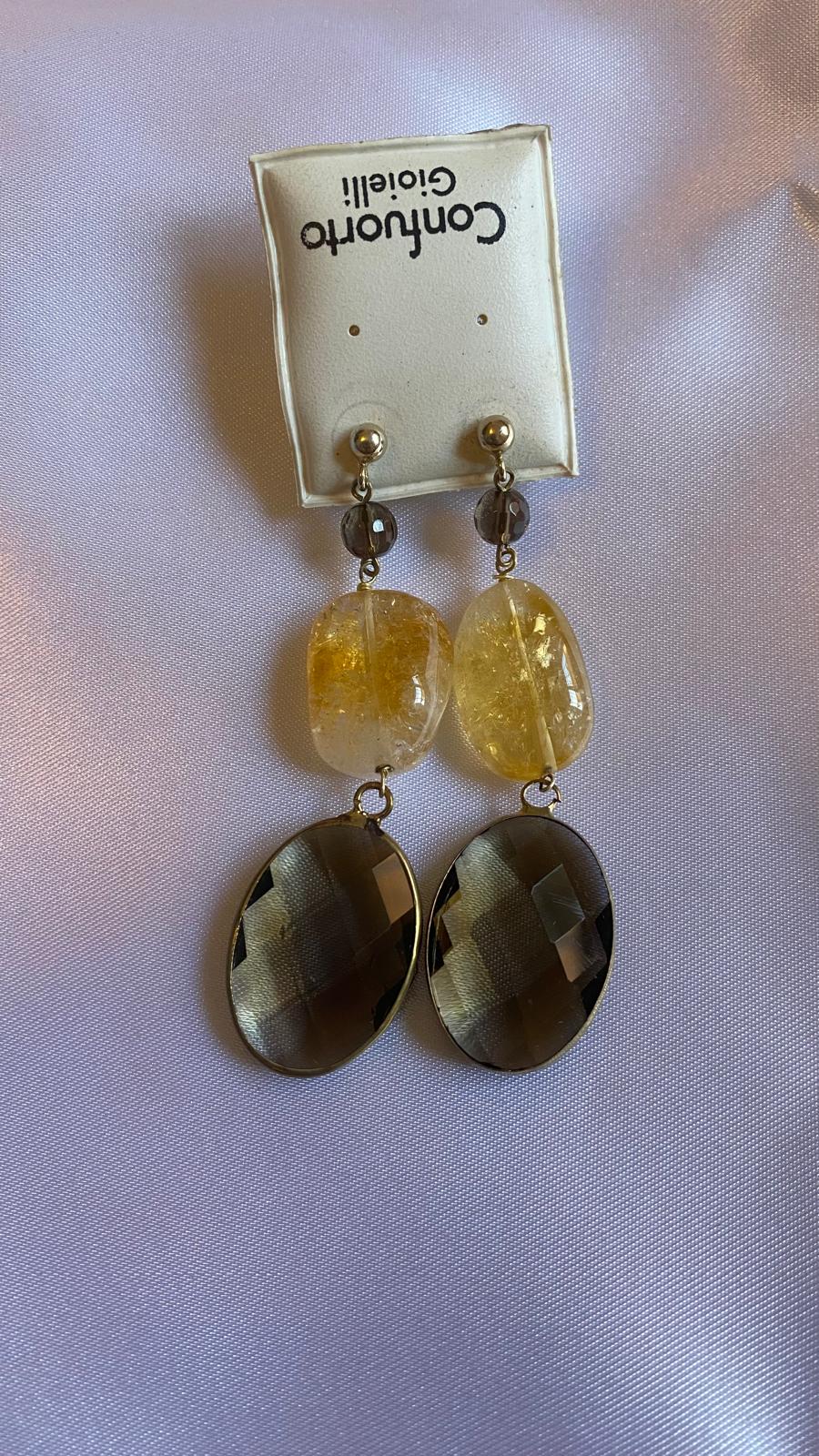 Smoky quartz and citrine drop earrings.