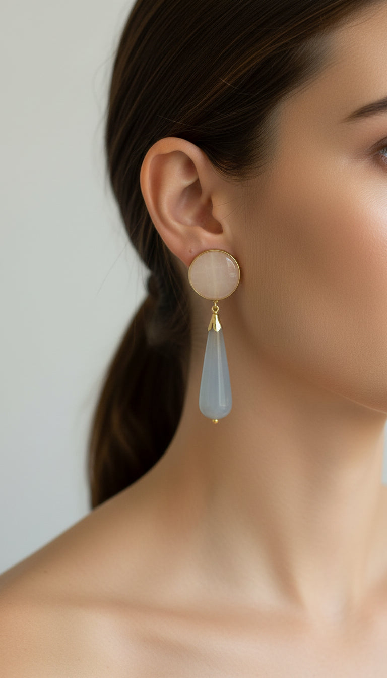 Rose Quartz and Agate Light blue earrings with drops
