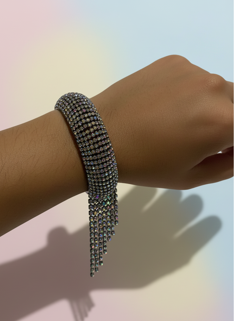 Bracelet en cristal argenté et strass scintillants