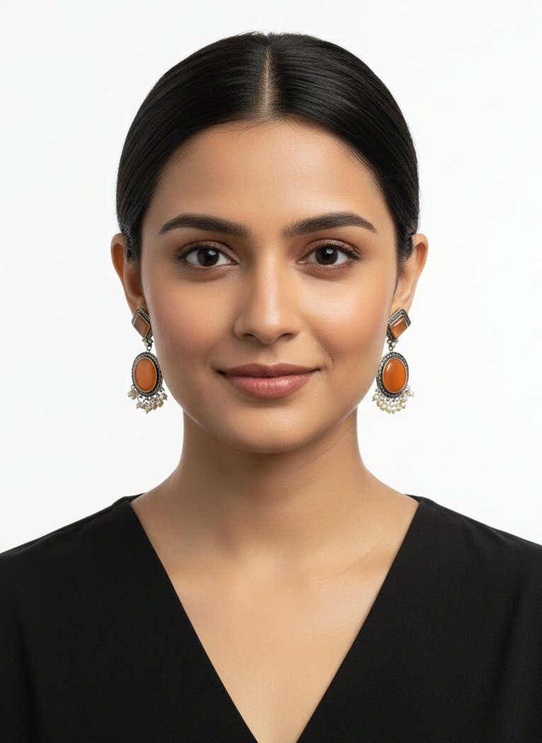 Boucles d'oreilles pendantes vintage en argent oxydé, couleur orange rouille