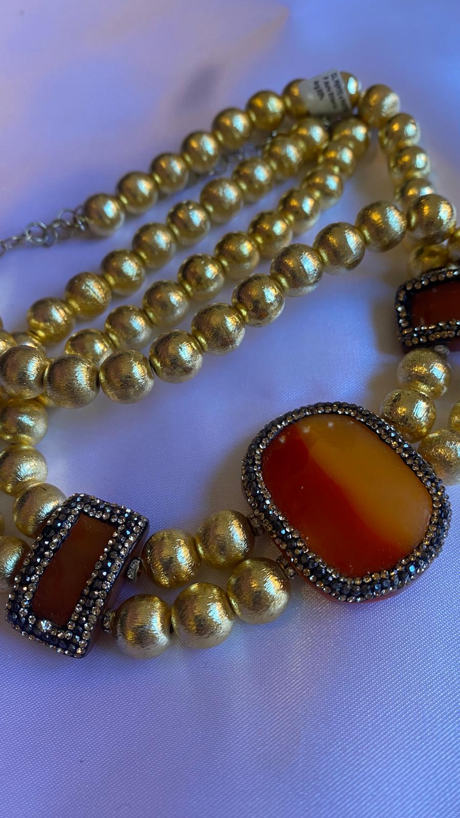 Collana con pepite e corniola in argento placcato oro