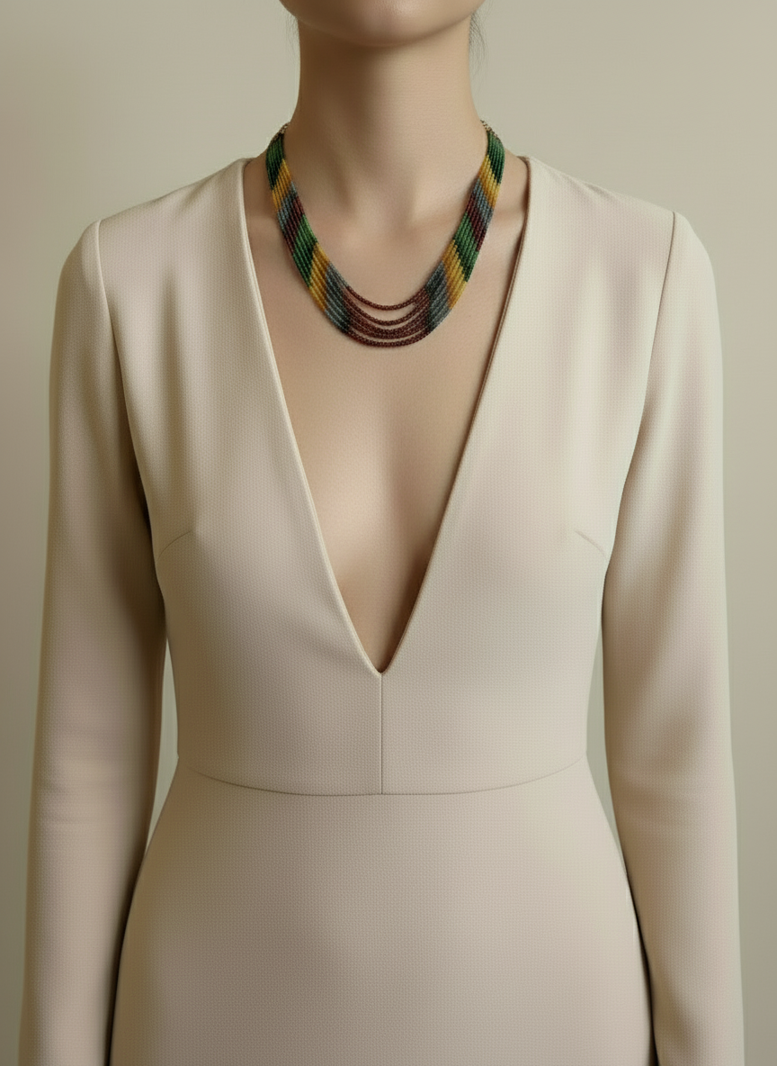 Multicolored 7 strand necklace with Ruby, Emerald, Sapphire, and Topaz