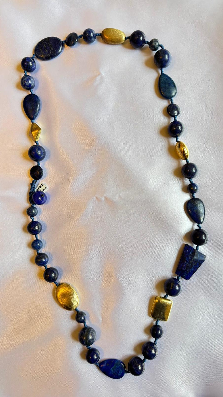 Lapis lazuli Blue and Golden nugget beads necklace.