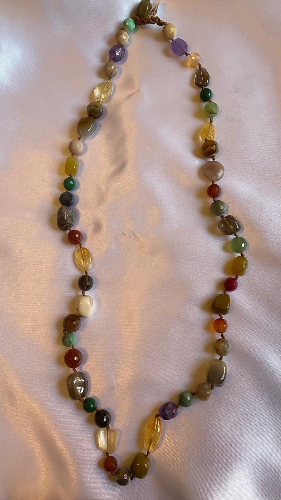 Necklace made of Jasper, Chrysoprase, Amethyst, Jade, Carnelian, Citrine, Green Agate, Tiger's eye, and Rose Quartz.