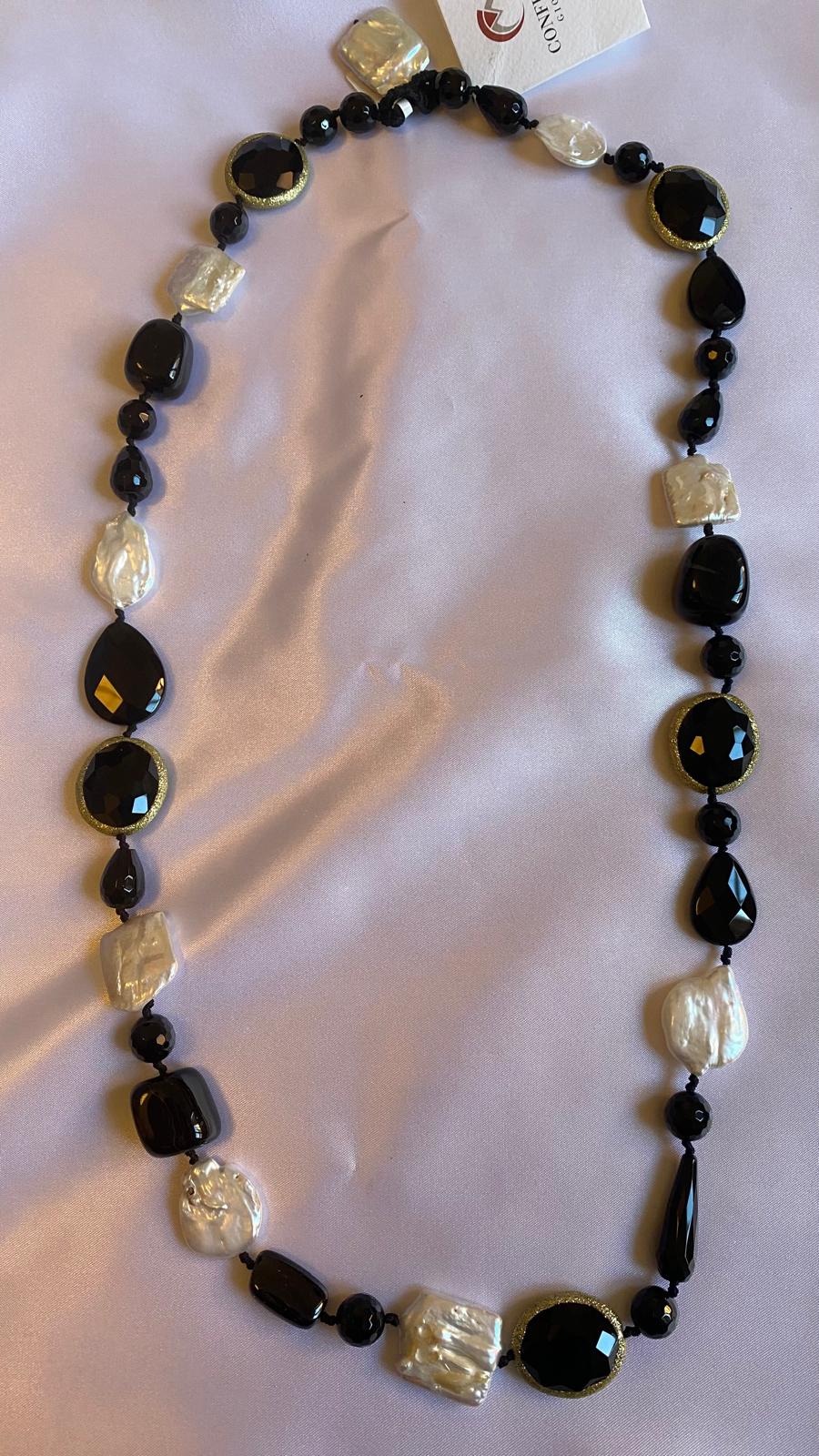 Onyx  Black and Freshwater Pearl Necklace.