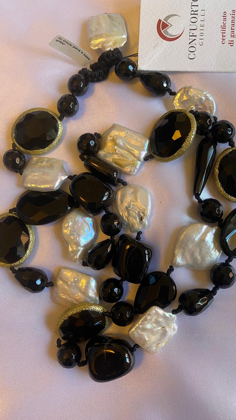 Onyx  Black and Freshwater Pearl Necklace.