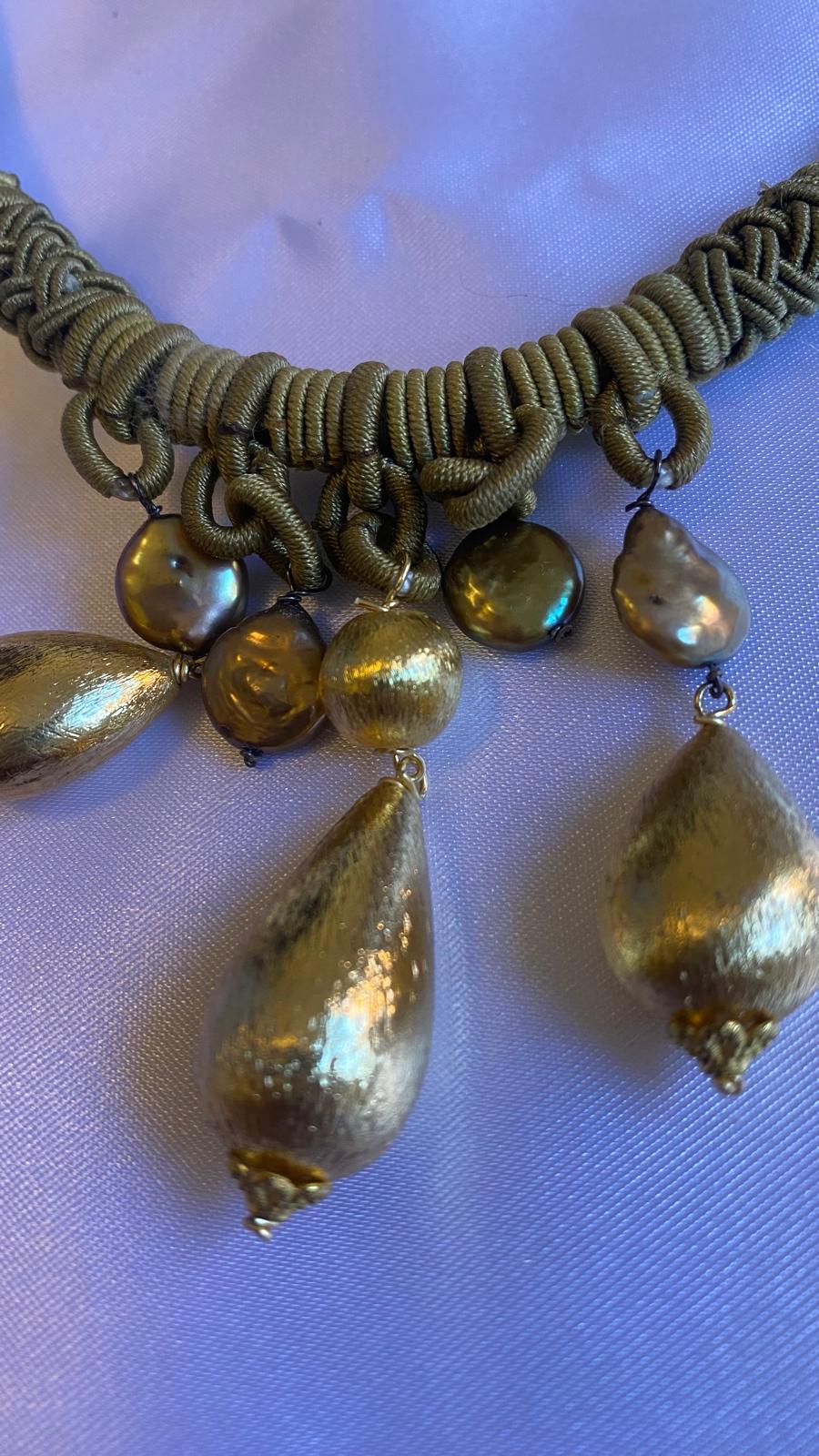 Golden Nugget Necklace with Green Silk cord