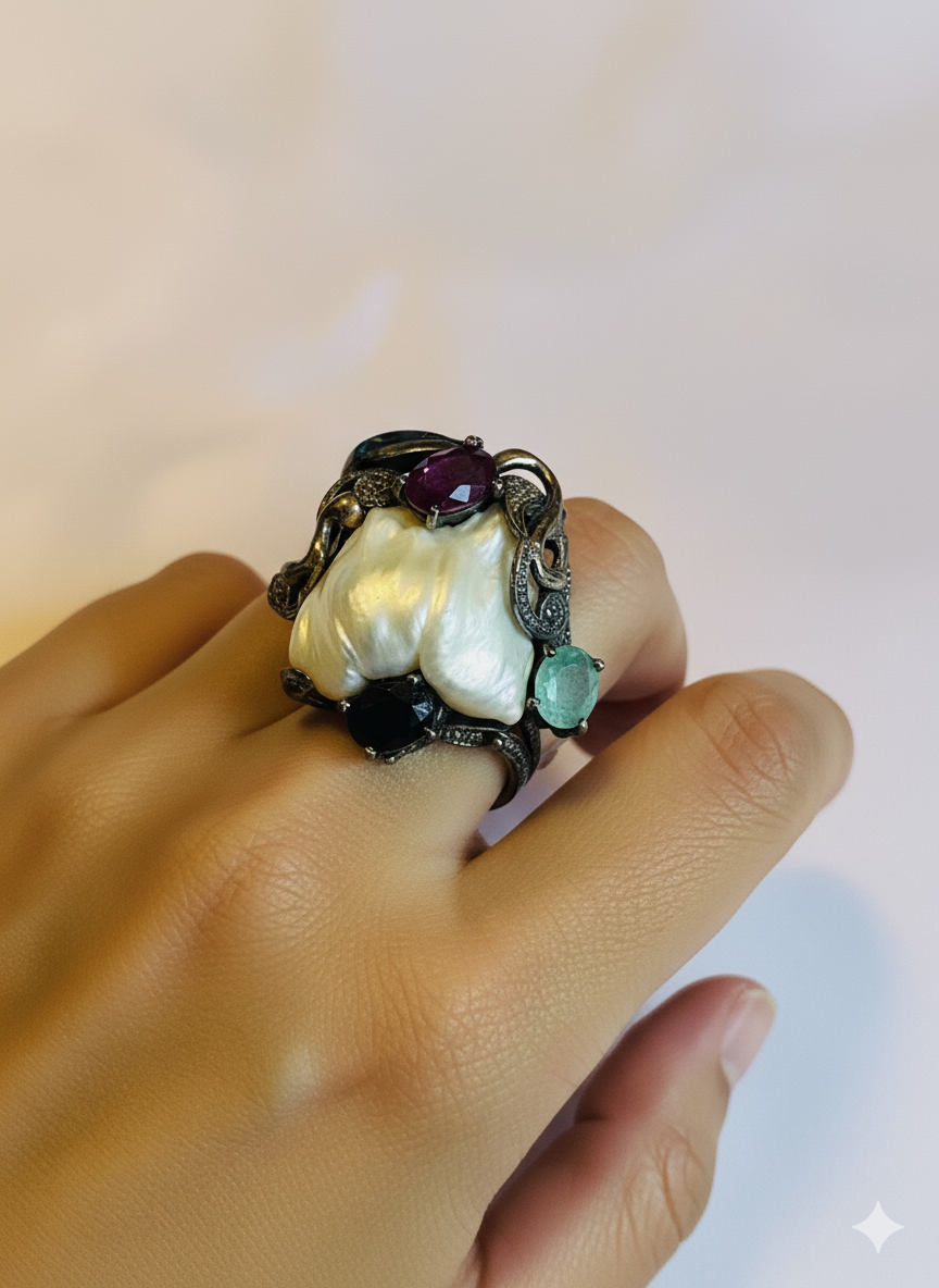 Royal Detailed River Pearl Ring
