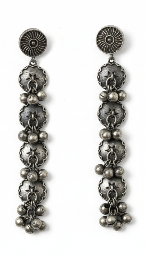 Boucles d'oreilles jhumka linéaires métalliques oxydées