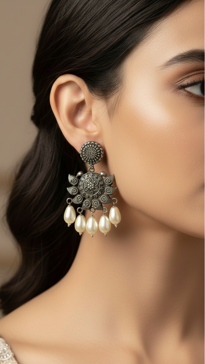 Boucles d'oreilles pendantes en perles blanches plaquées argent