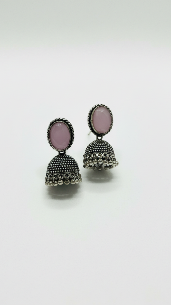 Boucles d'oreilles jhumka métalliques en forme de dôme, plaquées argent, rose clair
