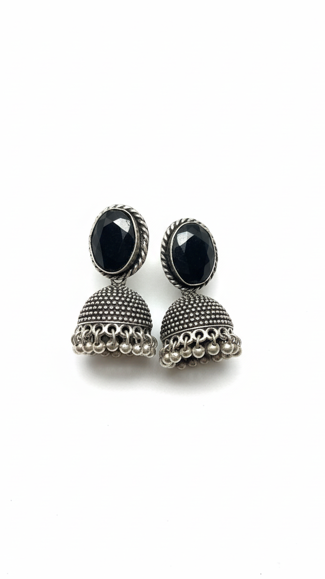 Pair of silver and black earrings