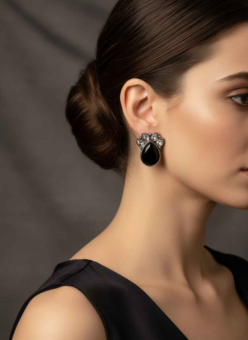 Boucles d'oreilles Monalisa style pierre noire