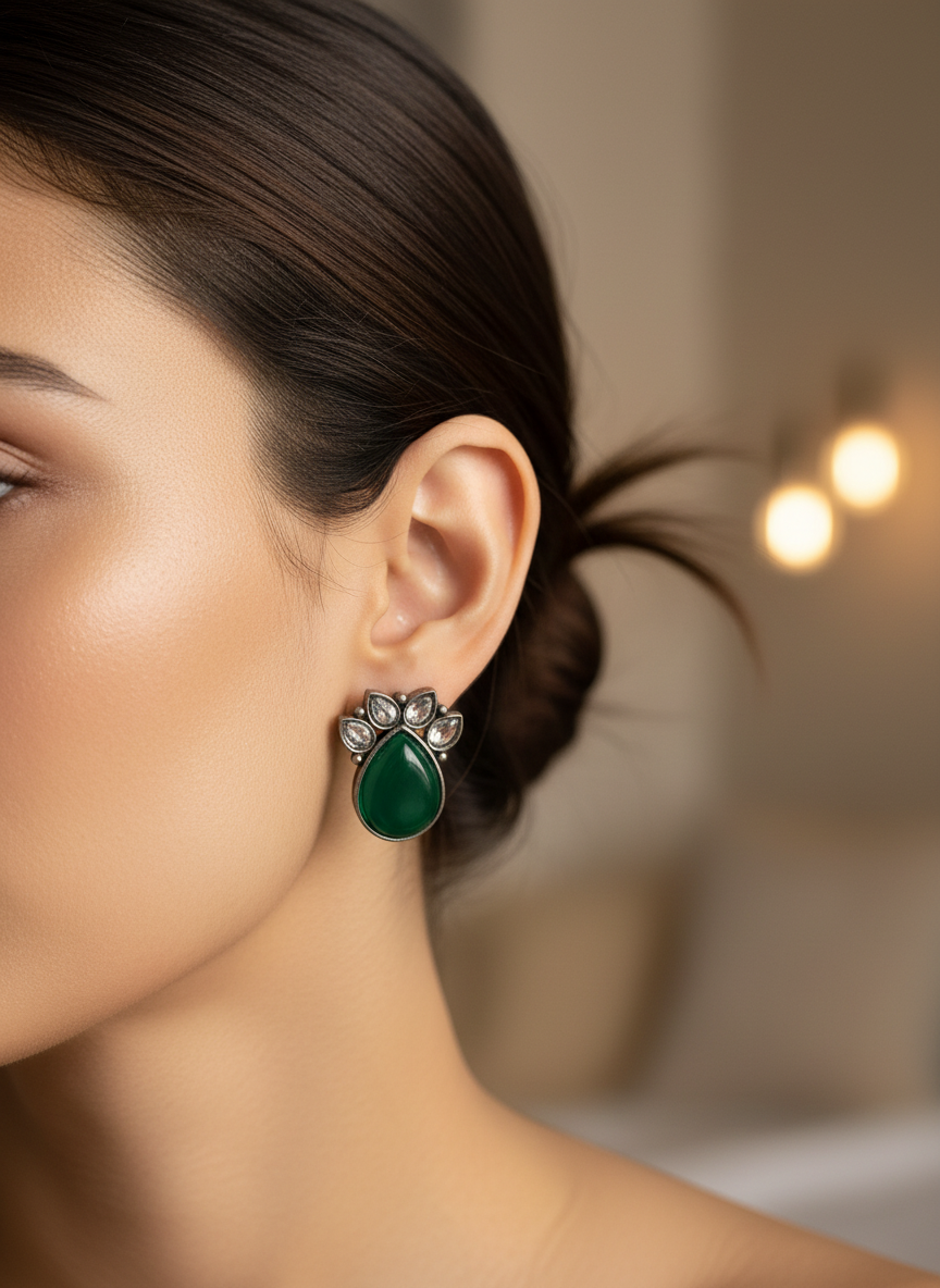 Boucles d'oreilles Monalisa style pierre verte