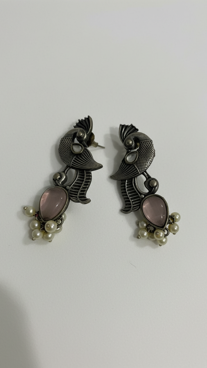 Boucles d'oreilles Monalisa en pierre Paon et or rose
