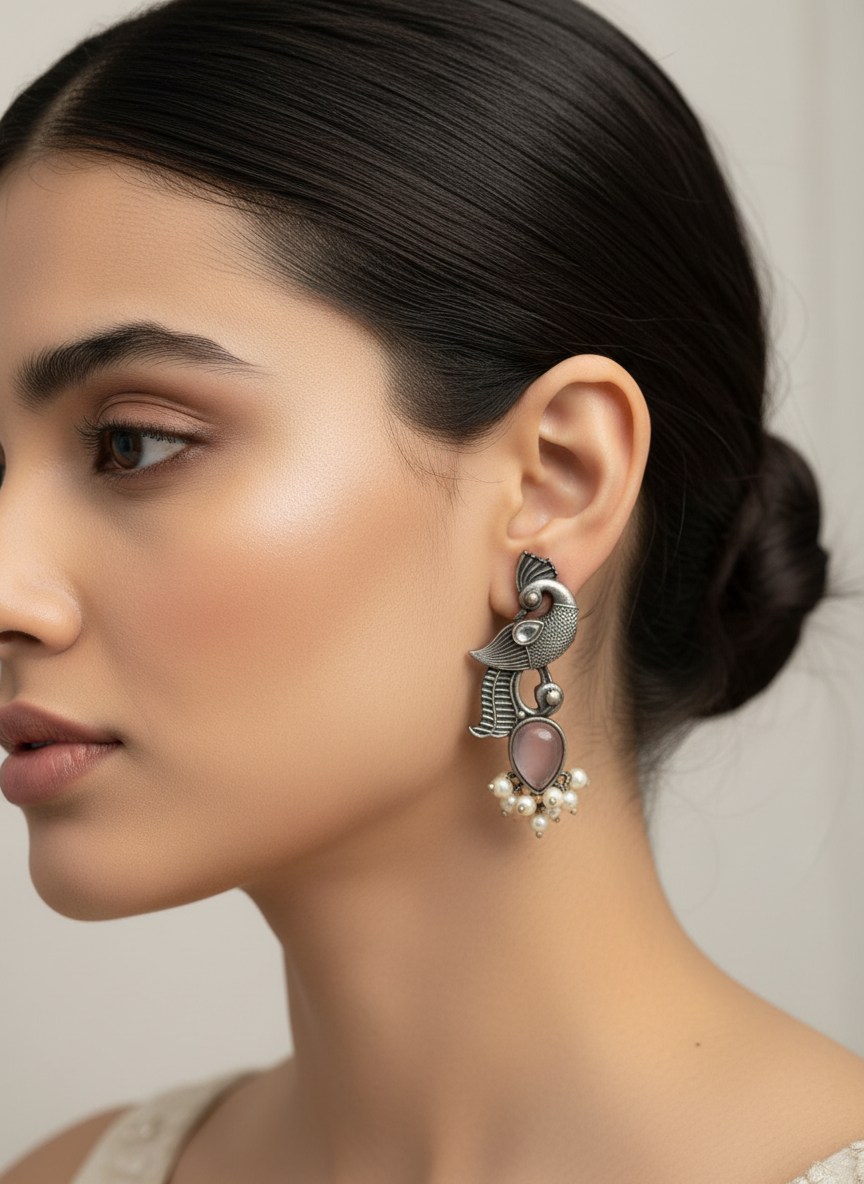 Boucles d'oreilles Monalisa en pierre Paon et or rose