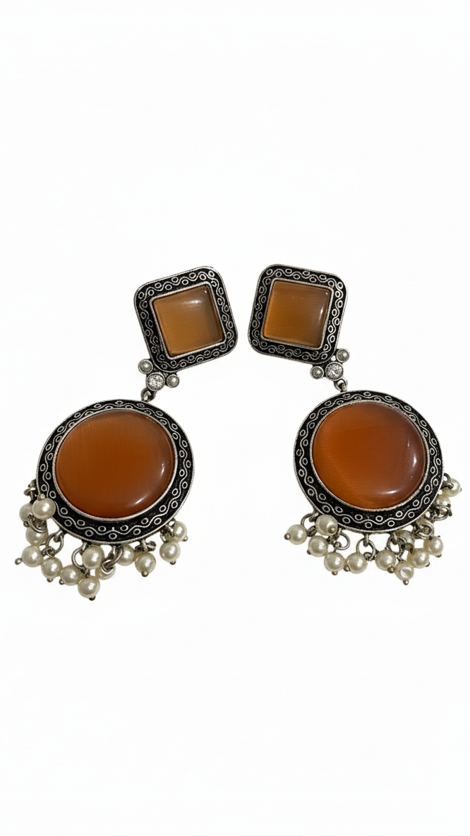 Boucles d'oreilles pendantes vintage en argent oxydé, couleur orange rouille