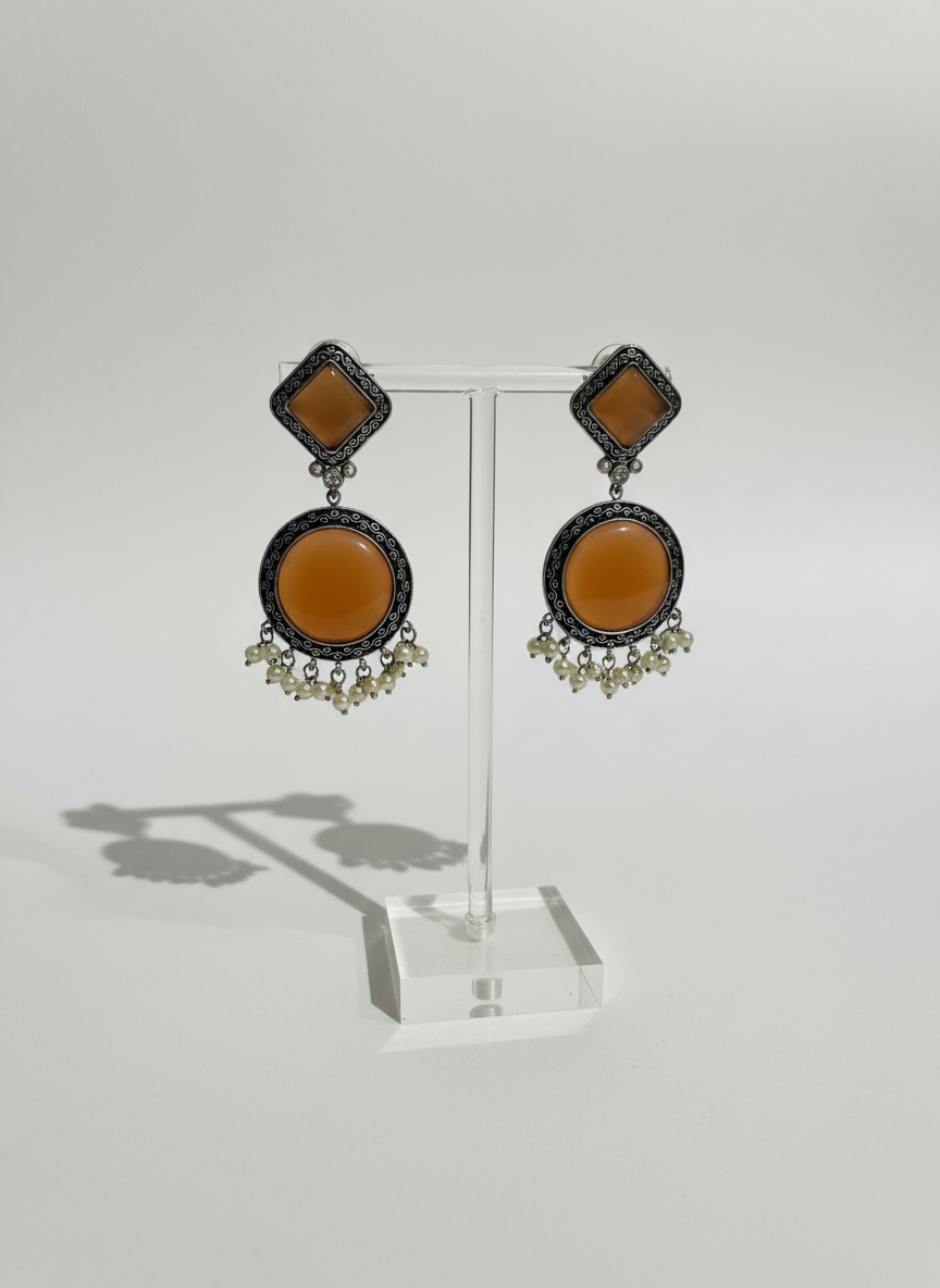 Boucles d'oreilles pendantes vintage en argent oxydé, couleur orange rouille