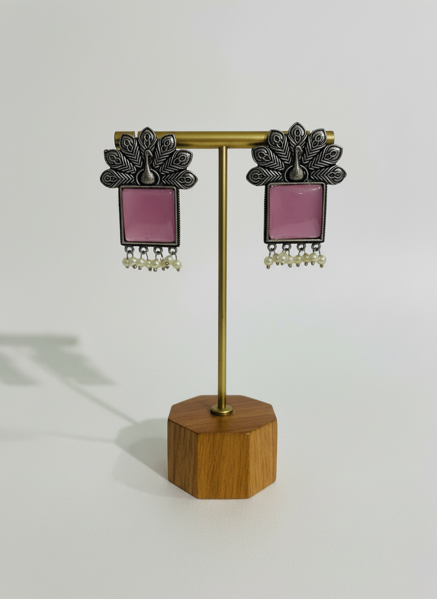 Boucles d'oreilles en pierre de mûrier à motif de paon