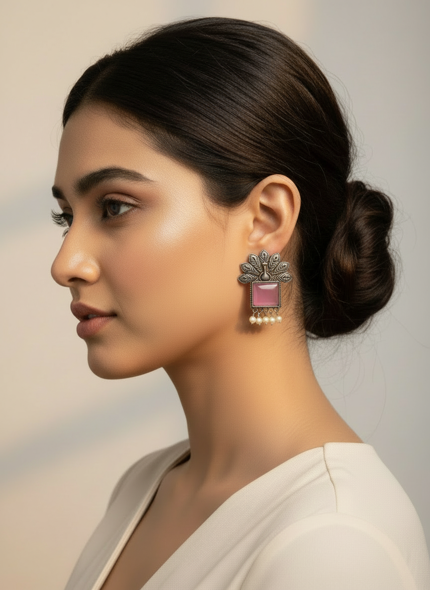 Boucles d'oreilles en pierre de mûrier à motif de paon